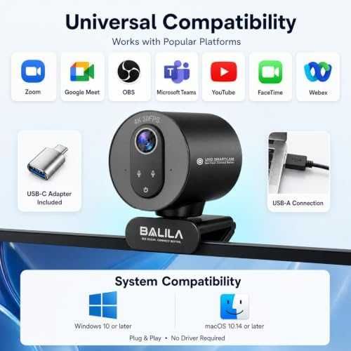 Нова BALILA S900 4K UHD Уеб Камера PDAF Автофокус 1080P 60FPS Двоен Микрофон
