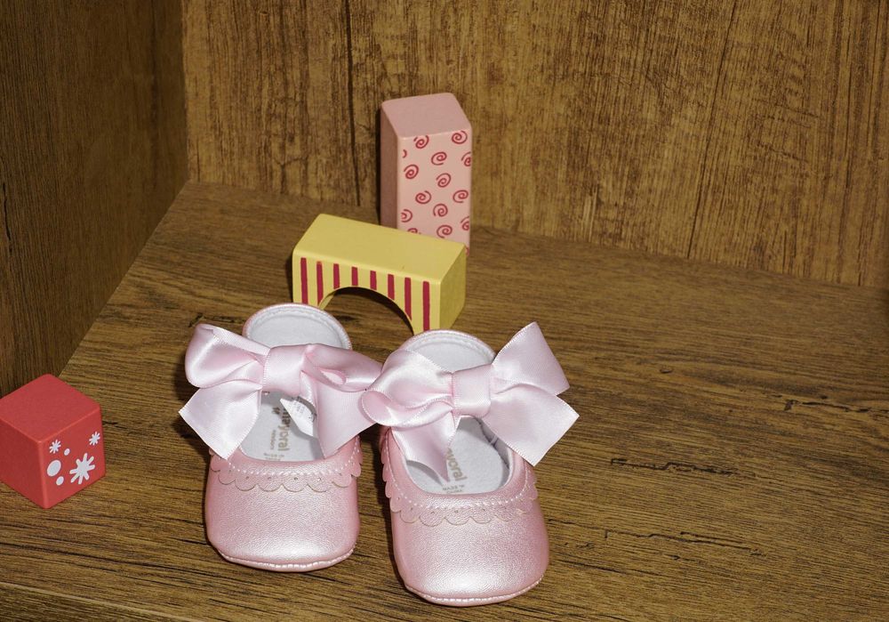 Balerini roz sidefat cu funda saten Mayoral marimea 16