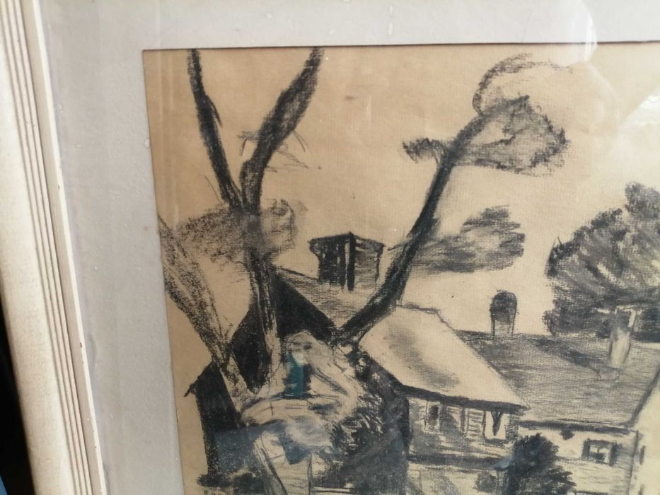 Tablou premiat Sherrg kotle - desen carbune, semnat,