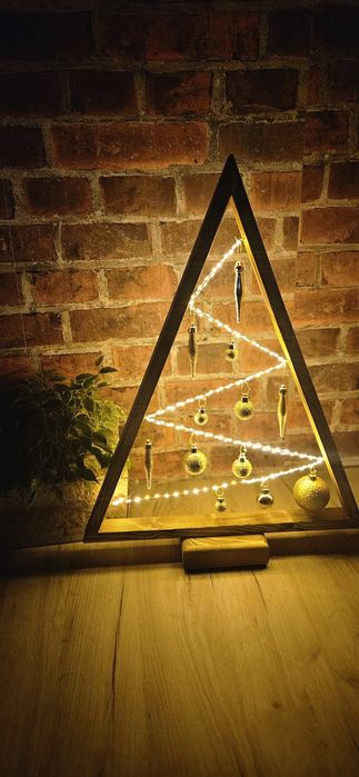 Дървени коледни елхи с лампички ръчна изработка