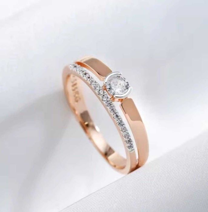 GR108,inel placat aur 14k,nou/marcat, logodna, zirconii albe, deosebit