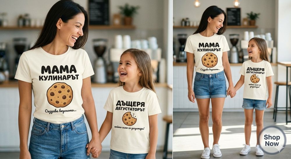 Комплект тениски за майка и дете - различни десени