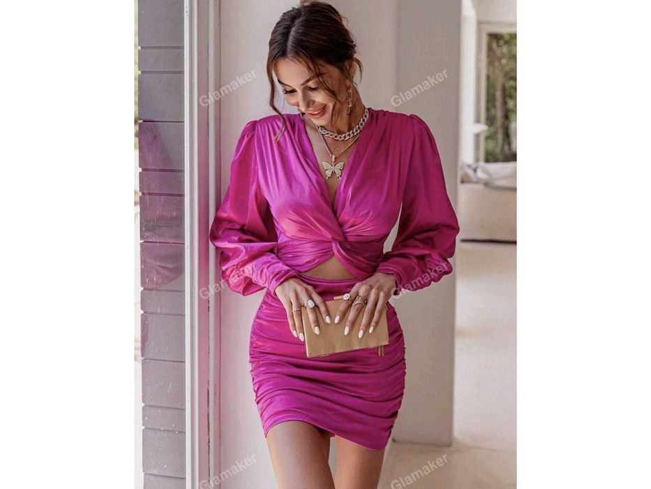 Rochie petrecere roz sidefat