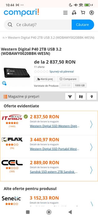 WD BLACK P40 SSD 2 tb noi originale