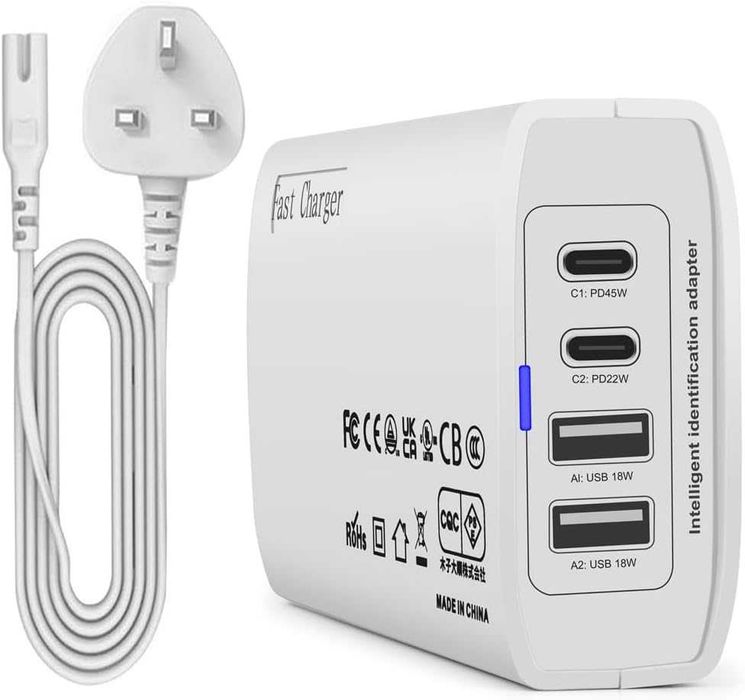 Универсално зарядно 100W, 2 USB-C + 2 USB-A порта, черно ; бяло