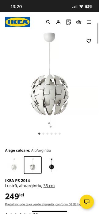Lustră IKEA PS 2014 albă 35cm - ca nouă, design modern SF!