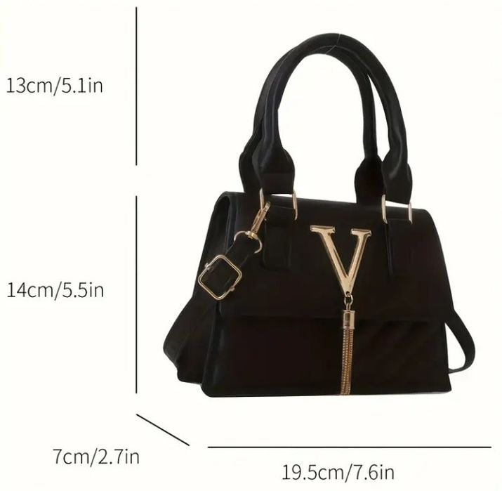 Geanta mini dama,model VLTN,logo metalic auriu,saculet, etichetă