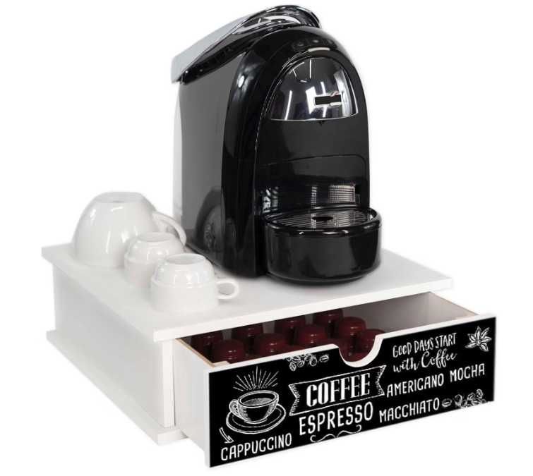 Sertar cafea Blackboard Coffee, lemn, alb cu model, 33x33 cm