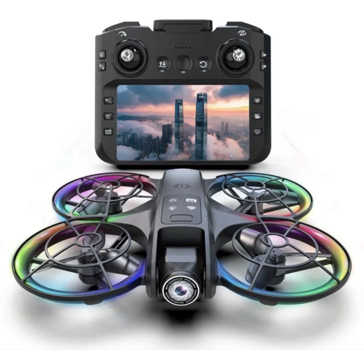 Dronă cu Cameră Reglabilă și Telecomandă cu Ecran LCD 4.3" - Lumini RGB, 100m Rază