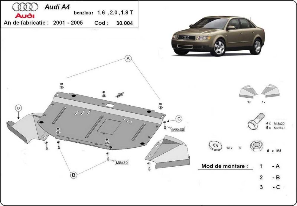 Метална кора под двигател скорости Audi A4 B6