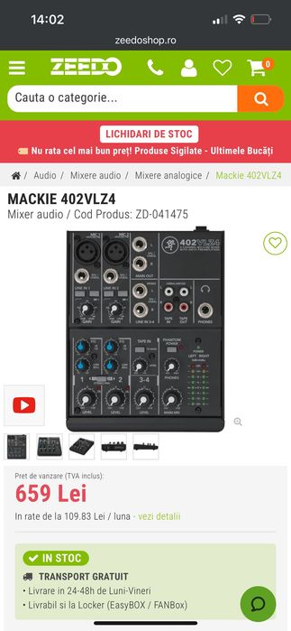 NOU Mixer audio MACKIE 402VLZ4 (nefolosit)