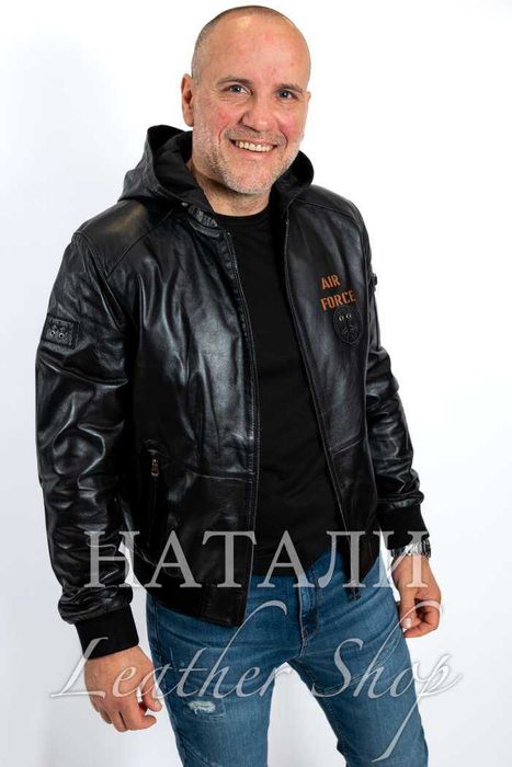 Кожен бомбър Александър с качулка