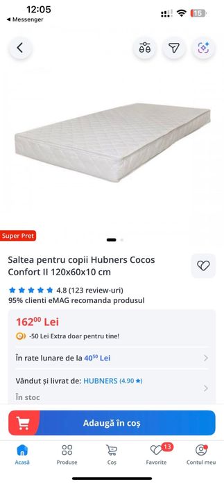 Patut copii cu saltea inclusa