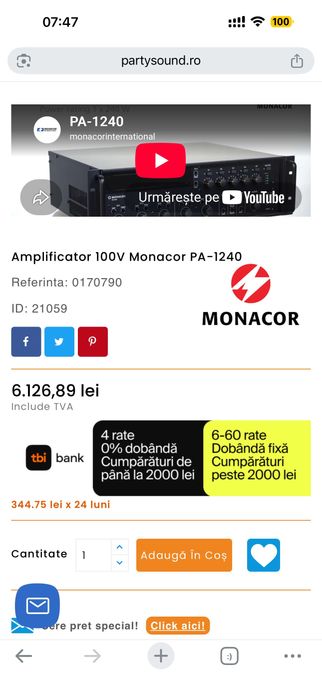 Monacor PA 1240  amplificator audio  Defecta