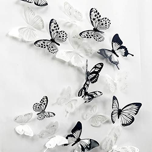 18pcs Black And White 3D Effect Crystal Butterflies Beautiful