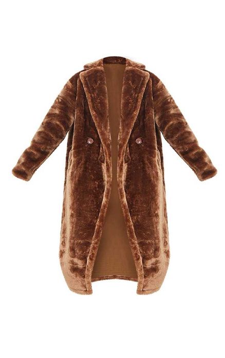 PrettyLittleThing Овърсайз кафяво плюшено палто размер С М