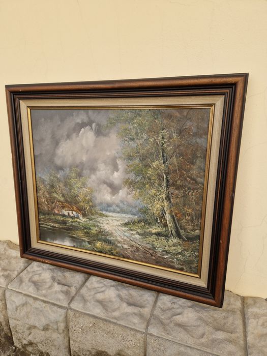 Прекрасна стара белгийска авторска картина масло върху платно