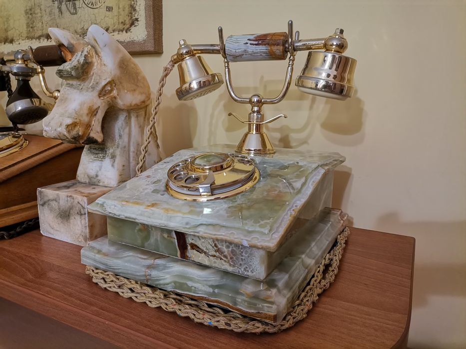 Нощна лампа Старинен ретро домашен телефон от бронз, мрамор и дърво