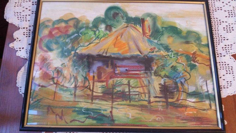 Малка къща сред дървета. С хубава рамка със стъкло отпред.