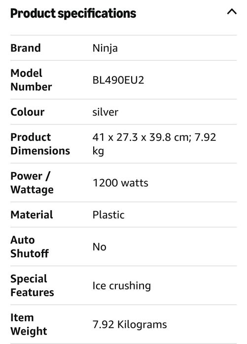 Ninja BL490EU2 Robot de bucătărie 3 în 1