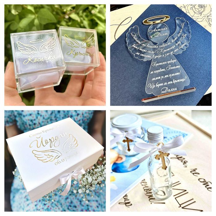 Комплекти за Кръщене Кутии Бродирани Хавлии Кутийки за Кръстче Косичка