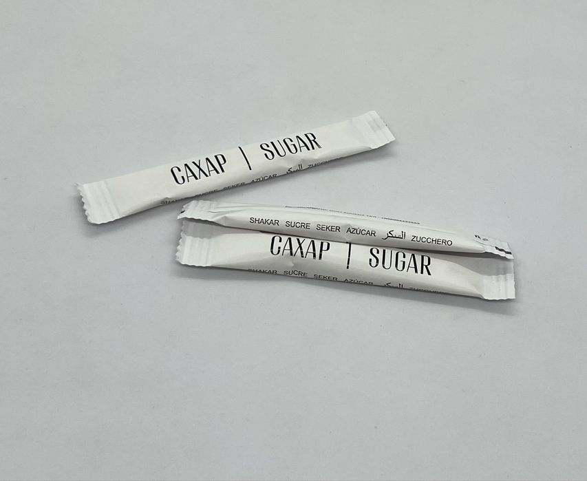 Сахар стик 5 гр порционный сахар. Qadoqlangan shakar stiklarda 5 gr.