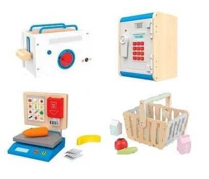 Дървени играчки за кухня Сейф Везна Тостер Кухненски робот Кошница