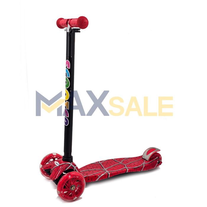 Детска триколка тротинетка Спайдърмен червена 3 светещи колела