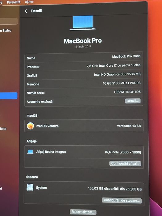 MacBook Pro 15” Retina 2017 | i7 2.8 GHz | 16 GB RAM | SSD 256 GB