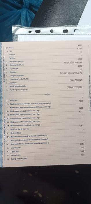 De vânzare camion omologat apicol, MAN 7.5T din 2002.