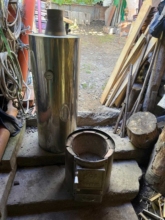 Boiler apă caldă pe lemne 100L inox cu focar – boiler baie
