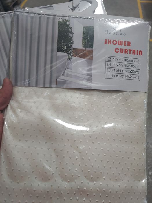 Perdea de baie Pvc, iuni, alb, galben sau bej, cu punctulete argintiiȘ
