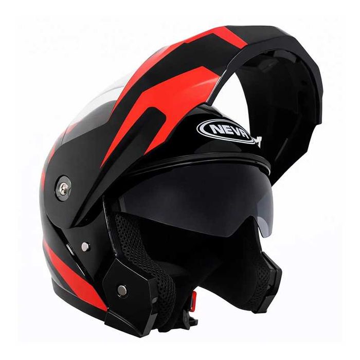 Casca Moto/Scuter/ATV Flip-Up, viziera dubla, Negru cu Rosu, L 59-60cm