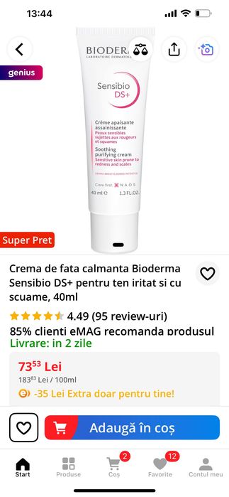 Set 2 Creme Bioderma Sensibio DS+ cremă 40 ml