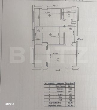 Apartament 3 camere decomandat, 62.96 mp – Crystal Residence Rediu