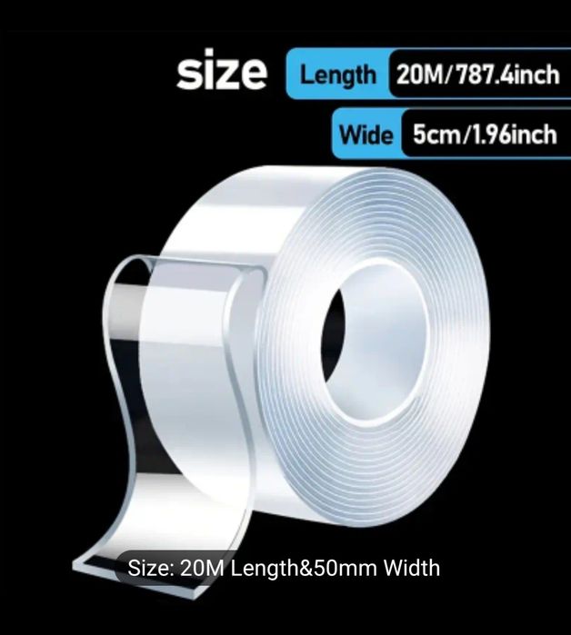 20metri - Banda dublu adeziva siliconica transparenta 20m x 5cm