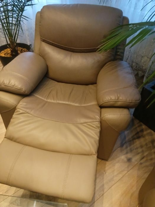 Set canapea Kring Royal, 2 reclinere, piele naturala,bej