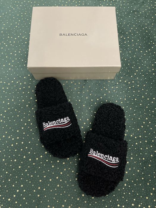 Balenciaga Furry Slide Black Papuci Premium Quality
