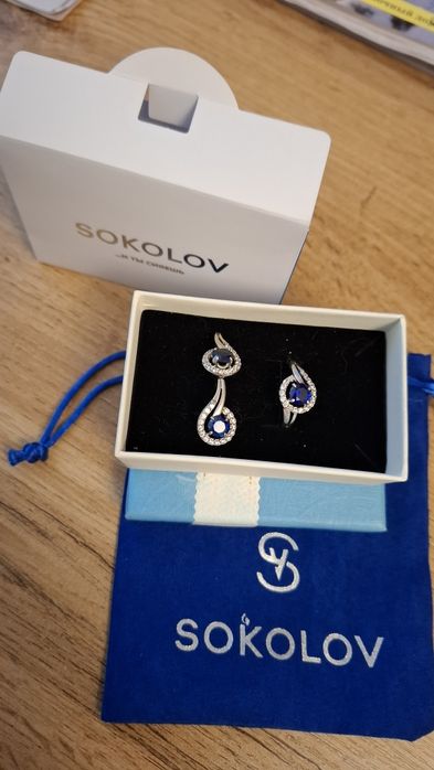 Набор серебряных ювелирных изделий Соколов, новый.