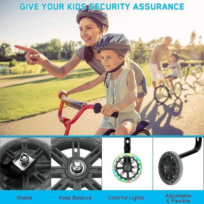 Универсални помощни колела за велосипед с размер 12-20" с LED светлини