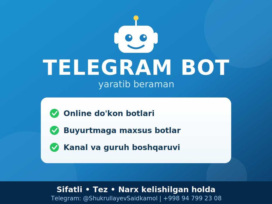 Telegram bot yaratish — Online do'kon, buyurtma va kanal botlari