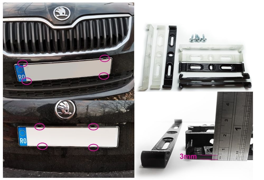 Suport slim negru numar placuta de inmatriculare auto masina suporti