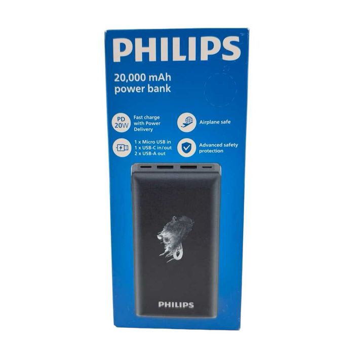 Baterie externa Philips 20.000 mAh Black | TrueGsm