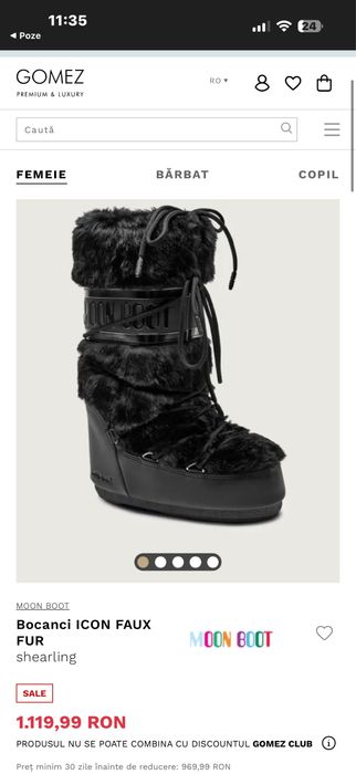 Moon Boot icon faux fur noi nepurtati 42-44