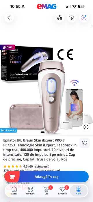 Epilator IPL Braun Skin iExpert PRO 7 PL7253 Tehnologie Skin iExpert