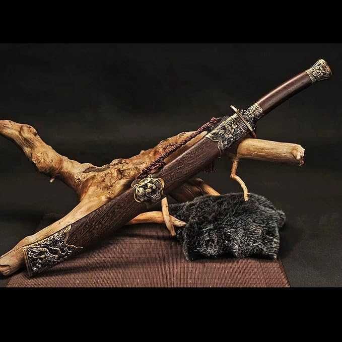 Jian Традиционен остър китайски меч с дървена кания и кутия с резета