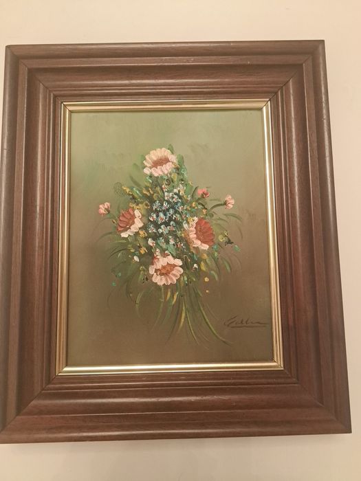 Tablou floral pictura pe pânză semnat