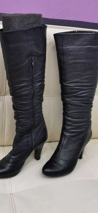 Естествена кожа ботуши ,,Shalin''Черни с платформа Ток 8см Номер 36