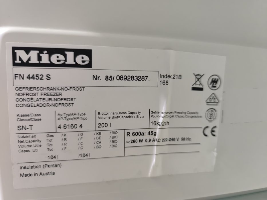 Фризер Miele FN 4452 S  NoFrost - 200 литра 6 Чекмеджета .