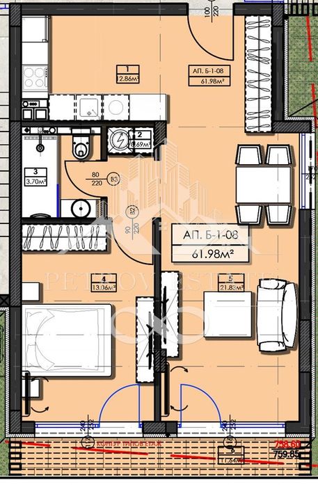 2-стаен в Пазарджик, област-гр.Велинград площ 71 цена 64000